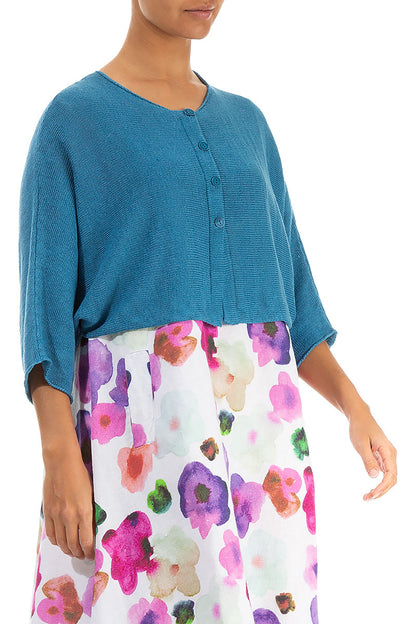 Rounded Denim Linen Cardigan