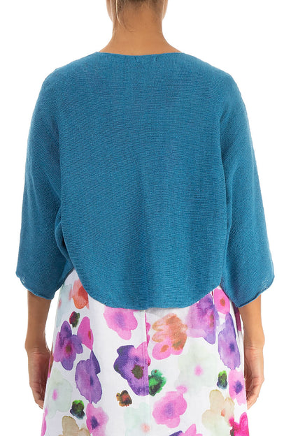 Rounded Denim Linen Cardigan