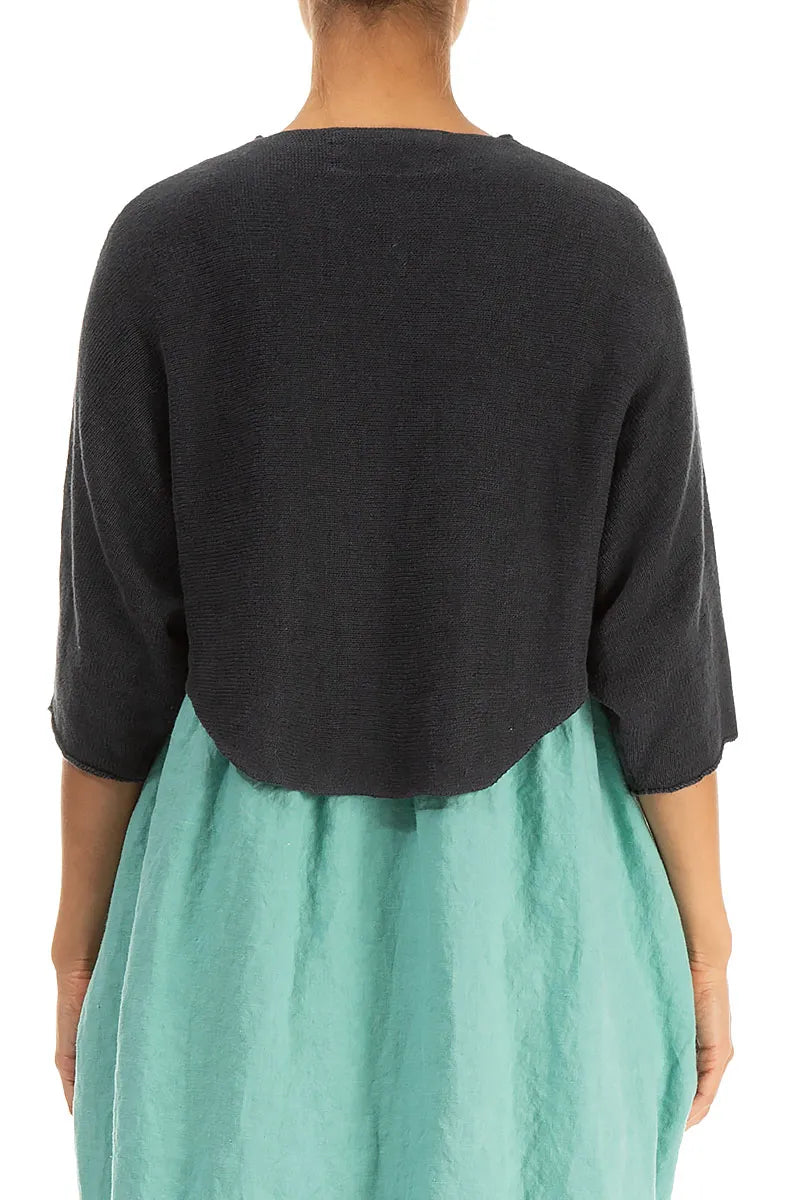 Rounded Graphite Linen Cardigan