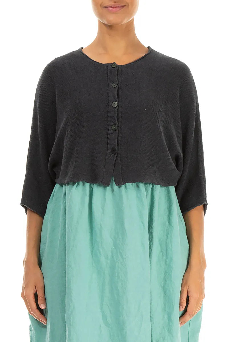 Rounded Graphite Linen Cardigan
