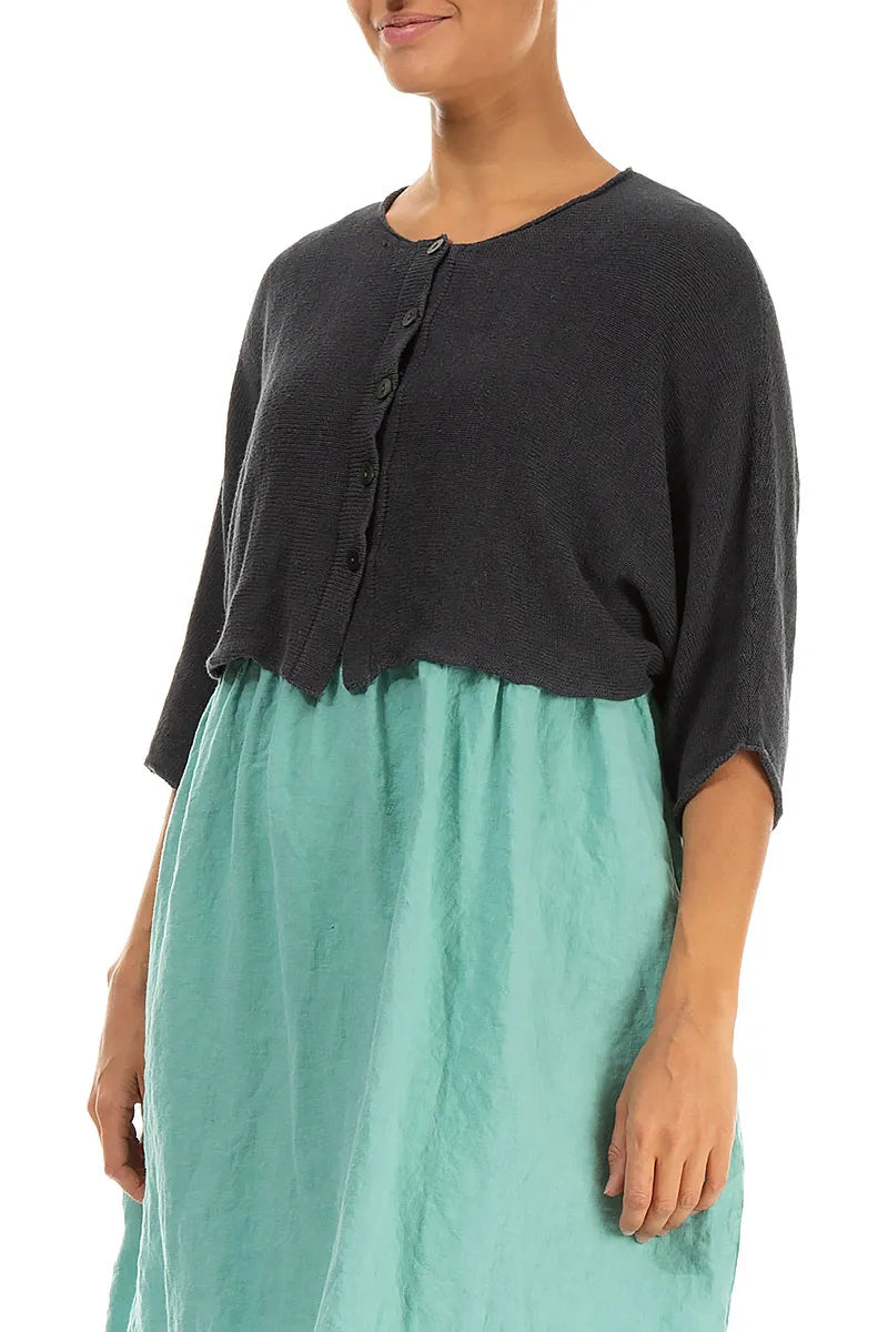 Rounded Graphite Linen Cardigan