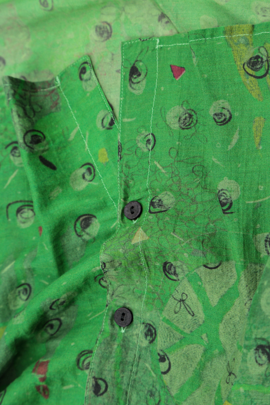 Rounded Hem Shamrock Green Meadow Silk Cotton Shirt 6