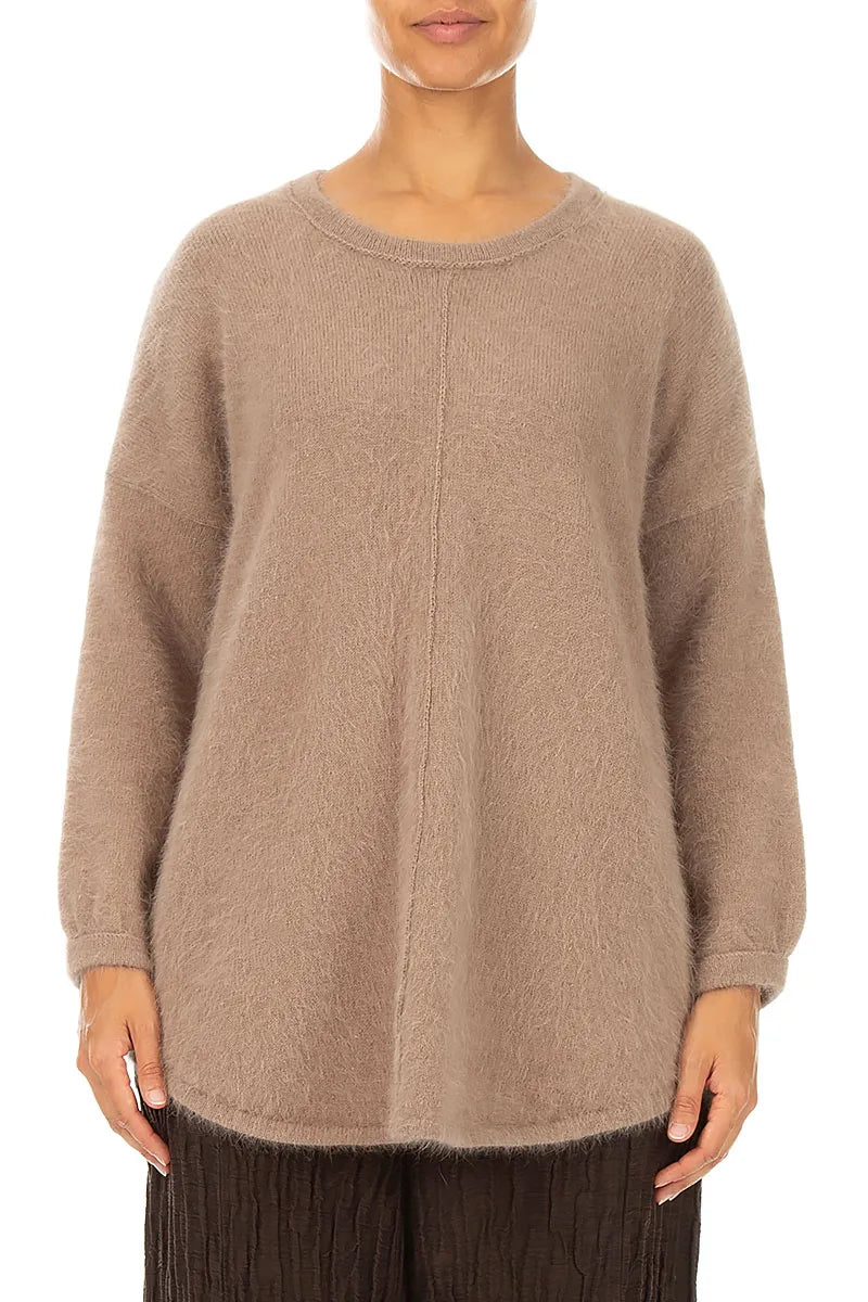 Rounded Hem Soft Taupe Angora Sweater 1