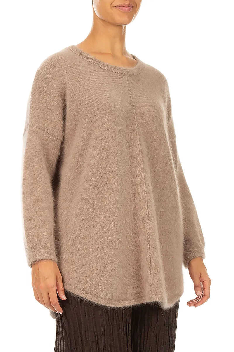 Rounded Hem Soft Taupe Angora Sweater 3