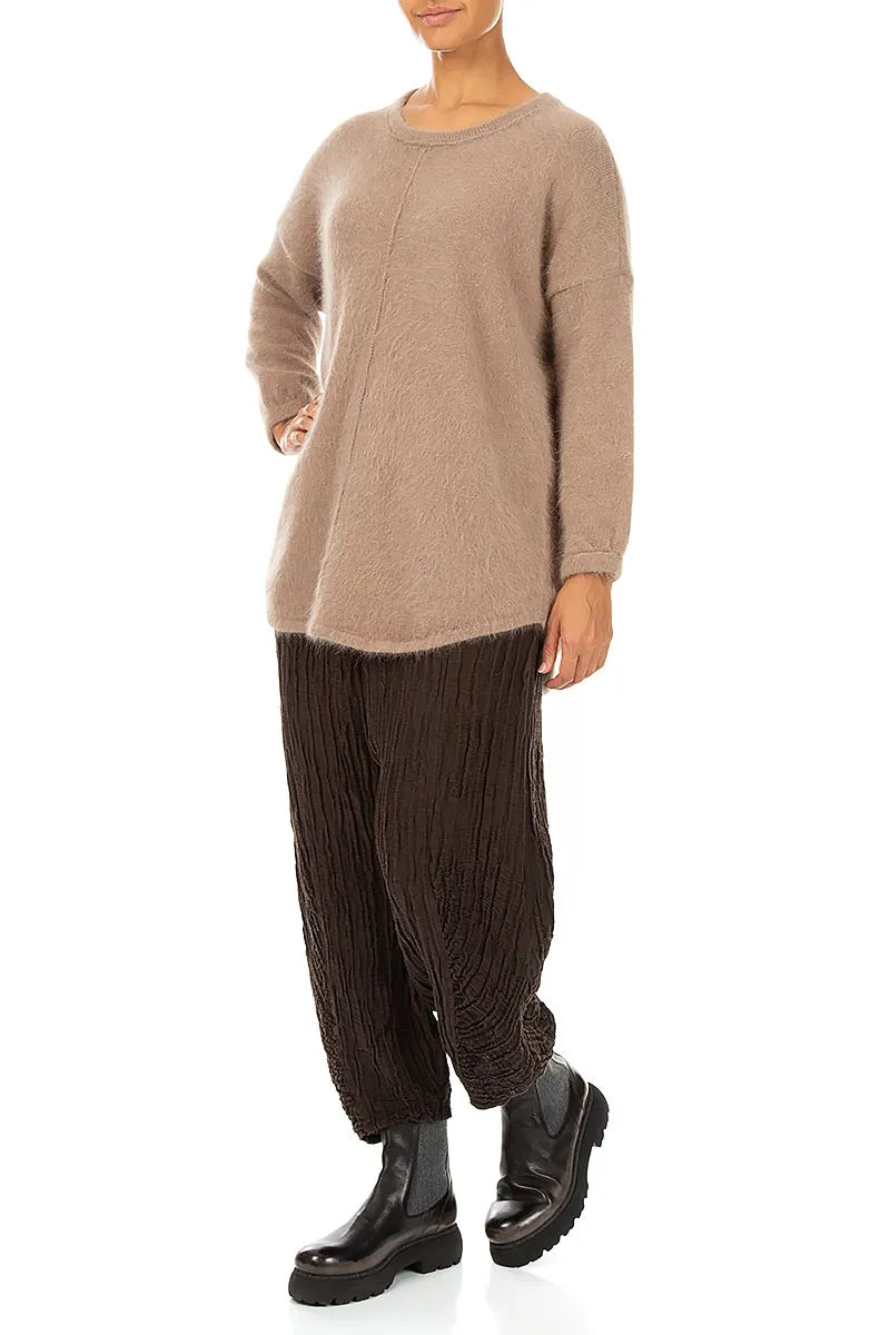 Rounded Hem Soft Taupe Angora Sweater 4