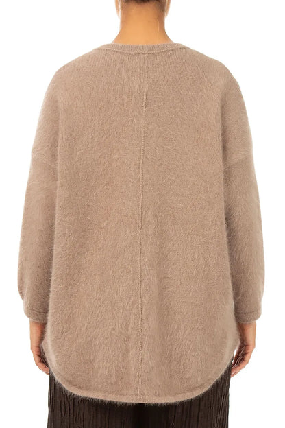 Rounded Hem Soft Taupe Angora Sweater 2