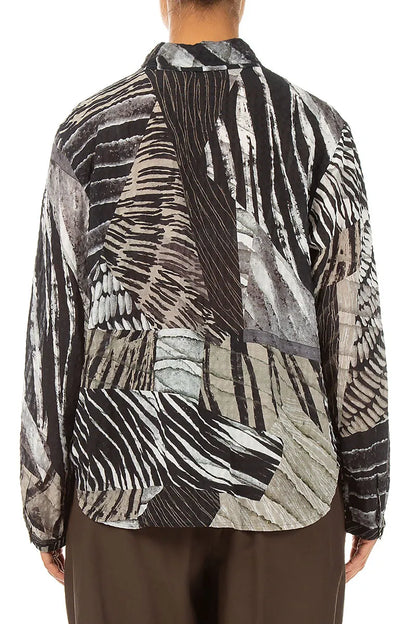 Rounded Hem Wild Ink Textured Silk Shirt