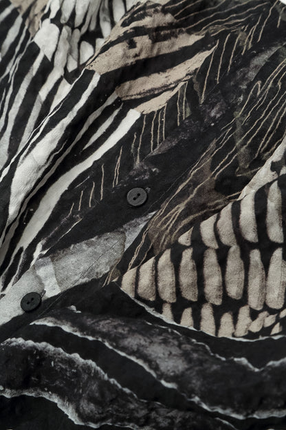 Rounded Hem Wild Ink Textured Silk Shirt