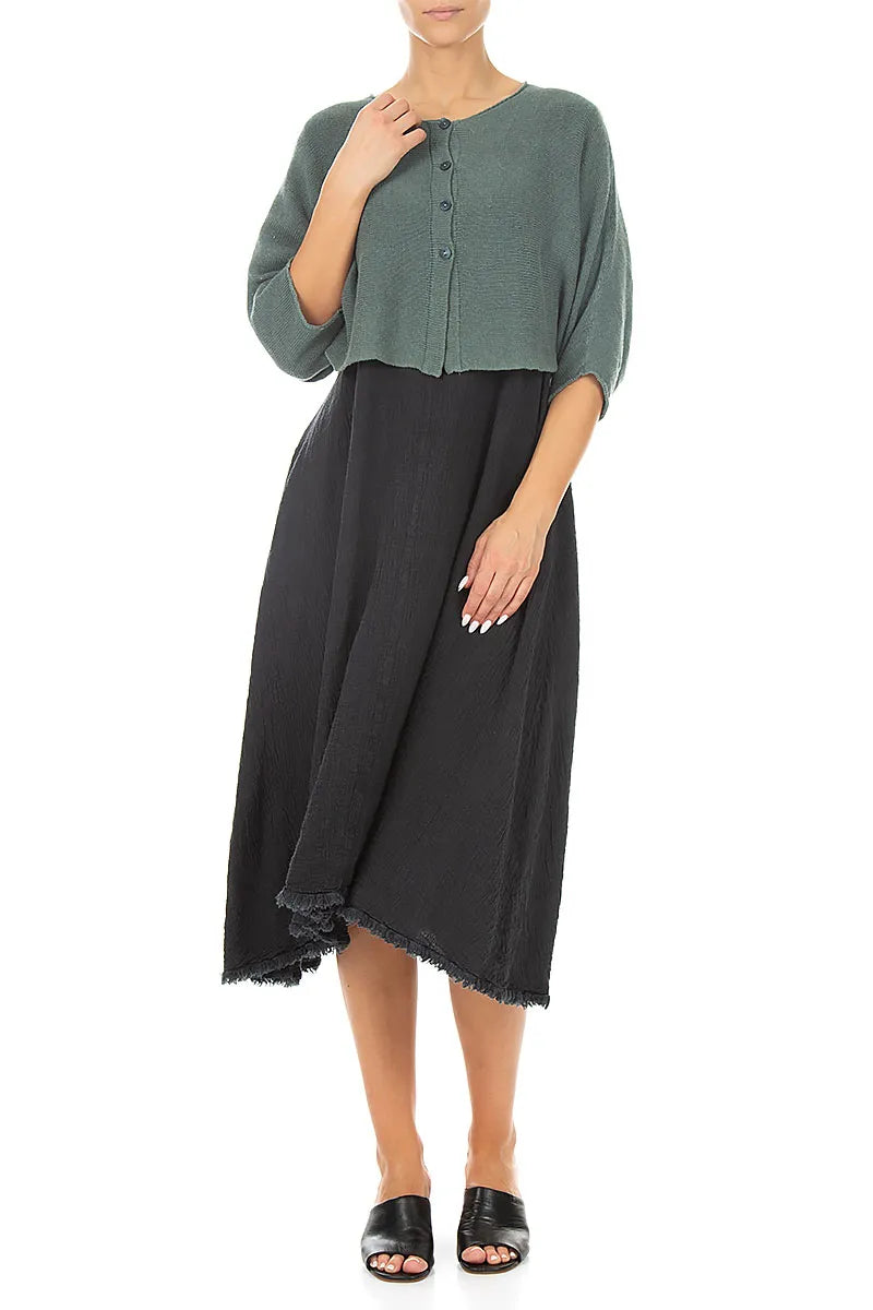 Abgerundeter Leinen-Cardigan in Salbeigrün