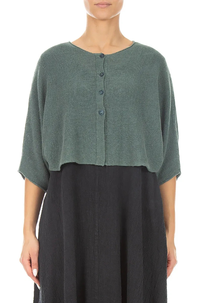 Rounded Sage Linen Cardigan