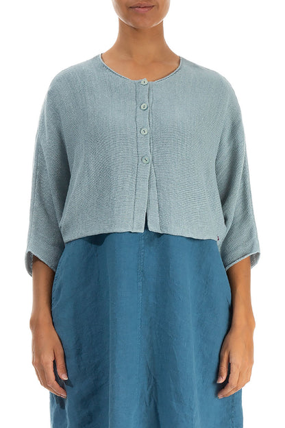 Rounded Sky Blue Linen Cardigan 1