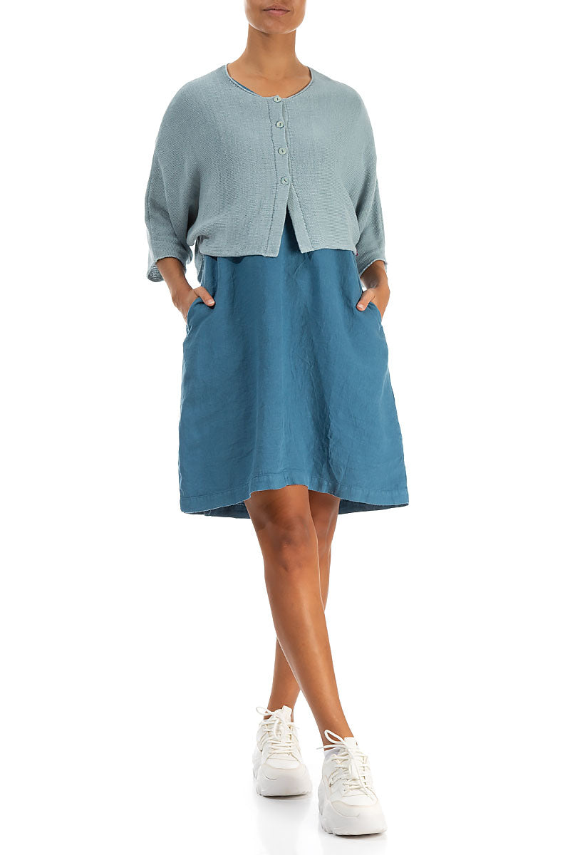 Rounded Sky Blue Linen Cardigan 4