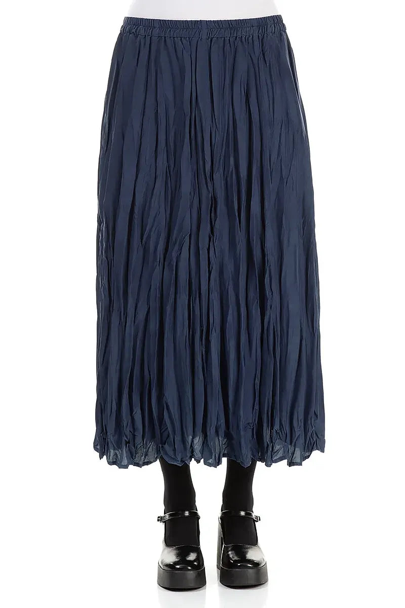 Royal Blue Crumpled Pure Silk Skirt 1