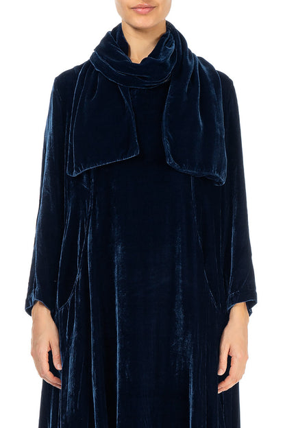 Royal Blue Double Silk Velvet Scarf 1