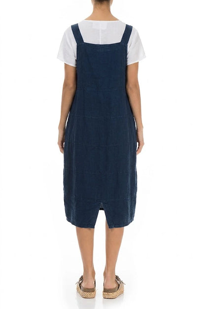 Royal Blue Linen Dungaree Dress 2