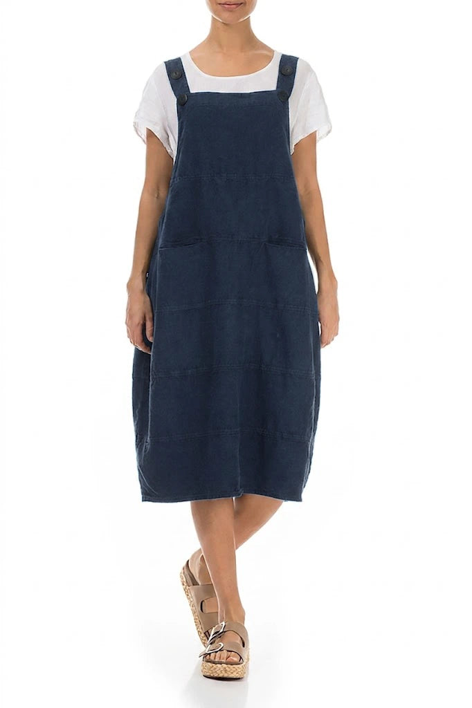 Royal Blue Linen Dungaree Dress 4