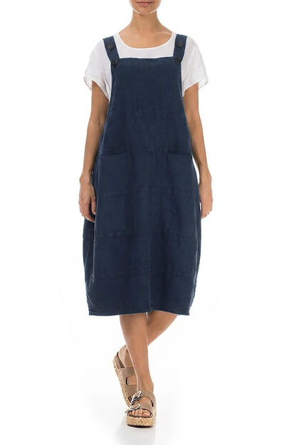 Royal Blue Linen Dungaree Dress 4