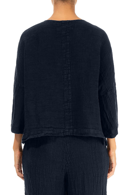 Royal Blue Mélange Linen Jacket Blouse 2
