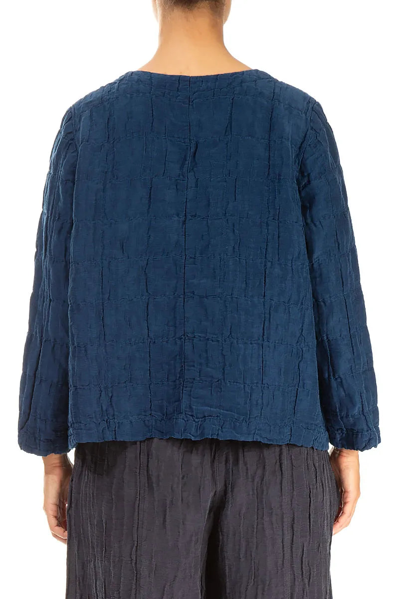 Royal Blue Pleated Silk Linen Blouse 2