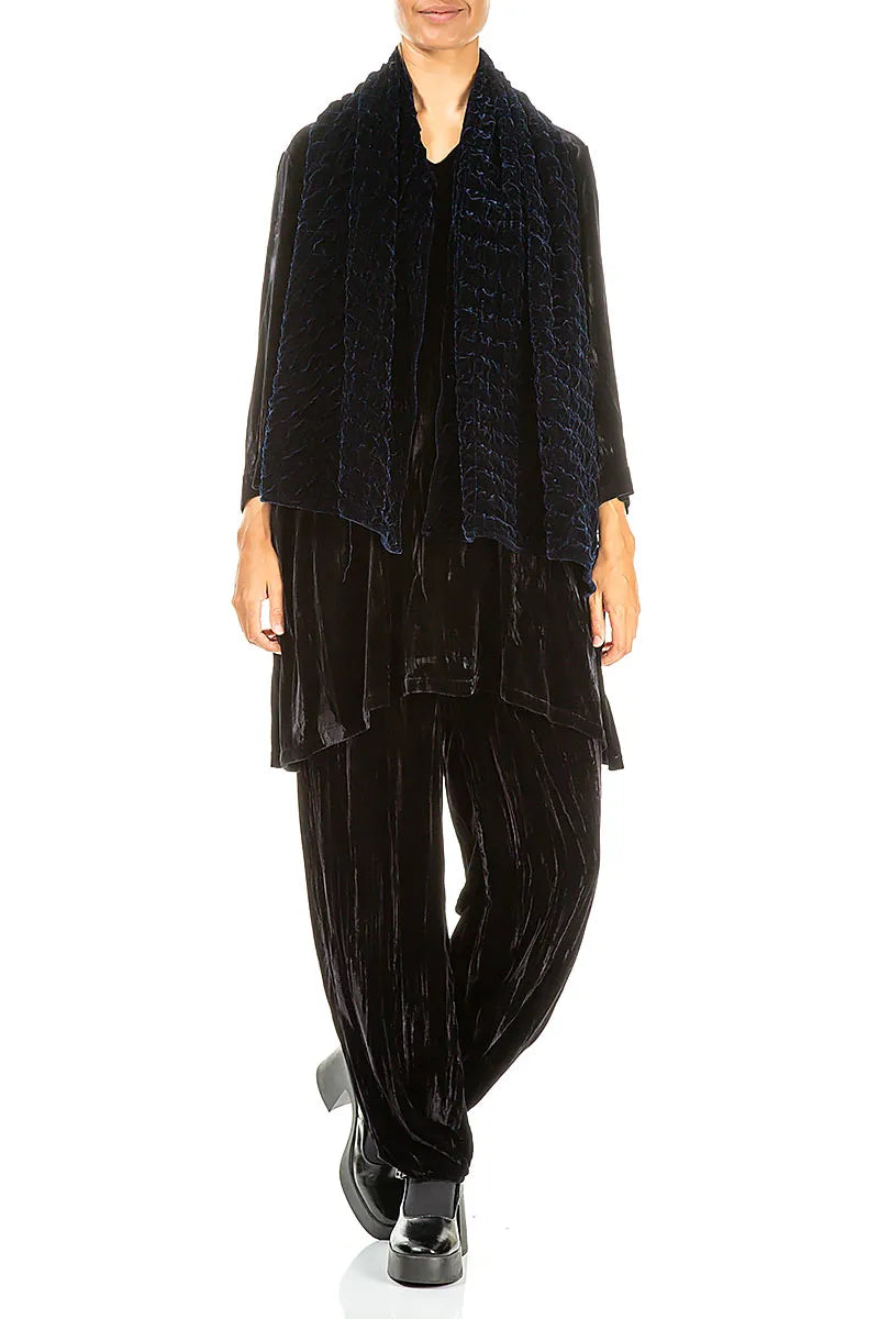 Royal Blue Pleated Silk Velvet Scarf