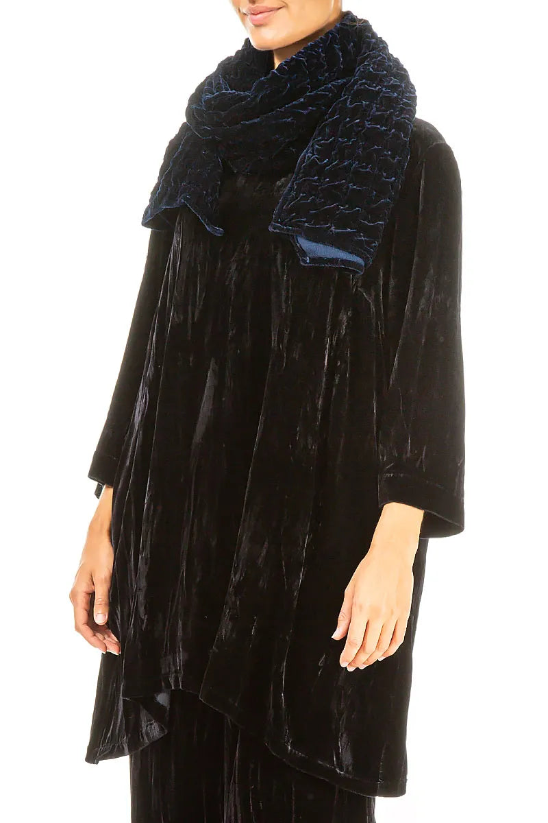 Royal Blue Pleated Silk Velvet Scarf