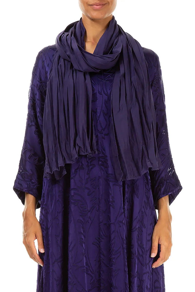 Royal Purple Crumpled Pure Silk Scarf 1