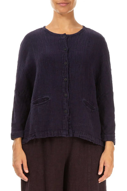 Royal Purple Mélange Linen Jacket Blouse