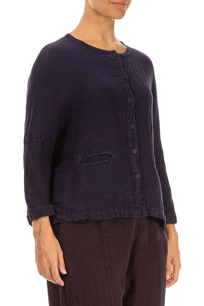Royal Purple Mélange Linen Jacket Blouse