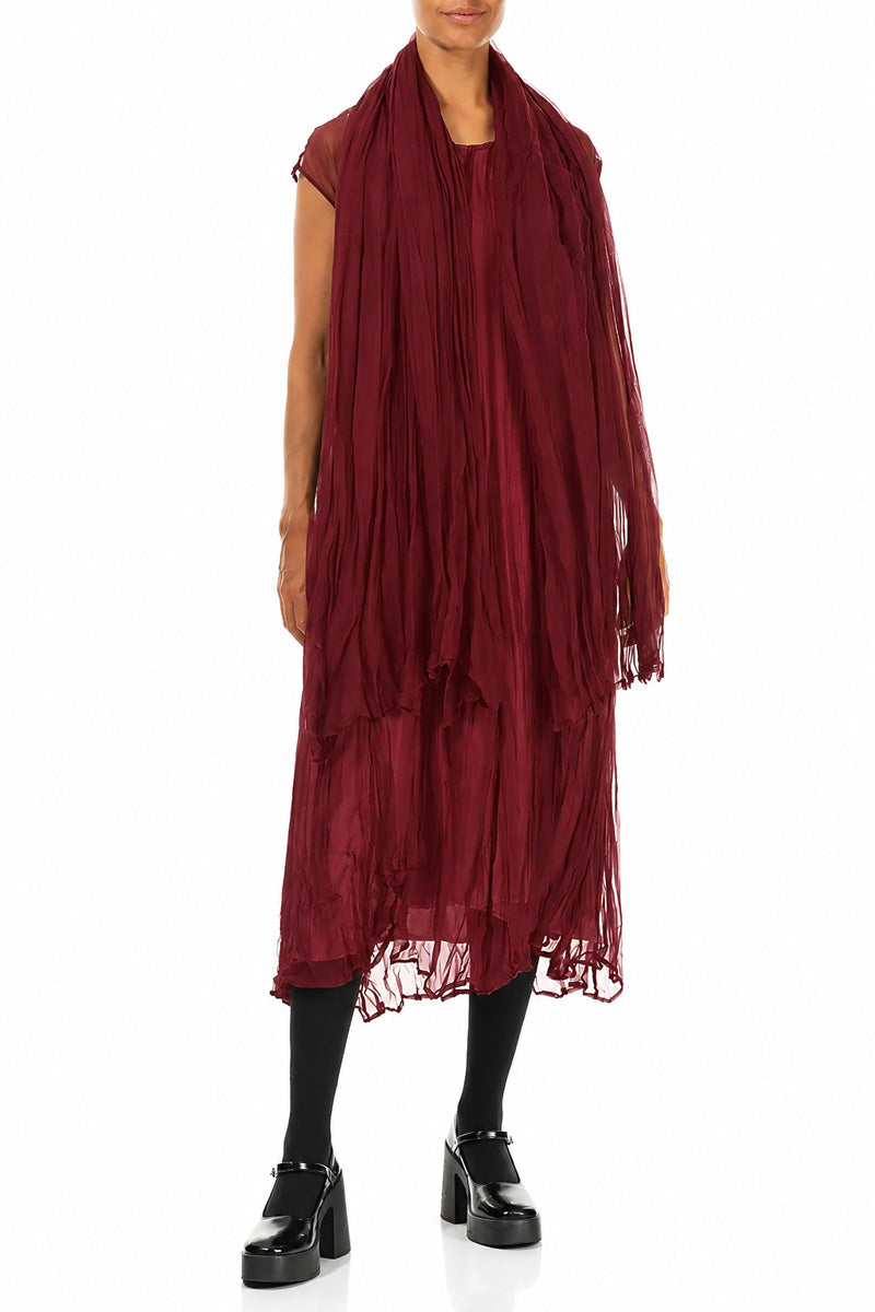 Ruby Crumpled Silk Chiffon Scarf 2