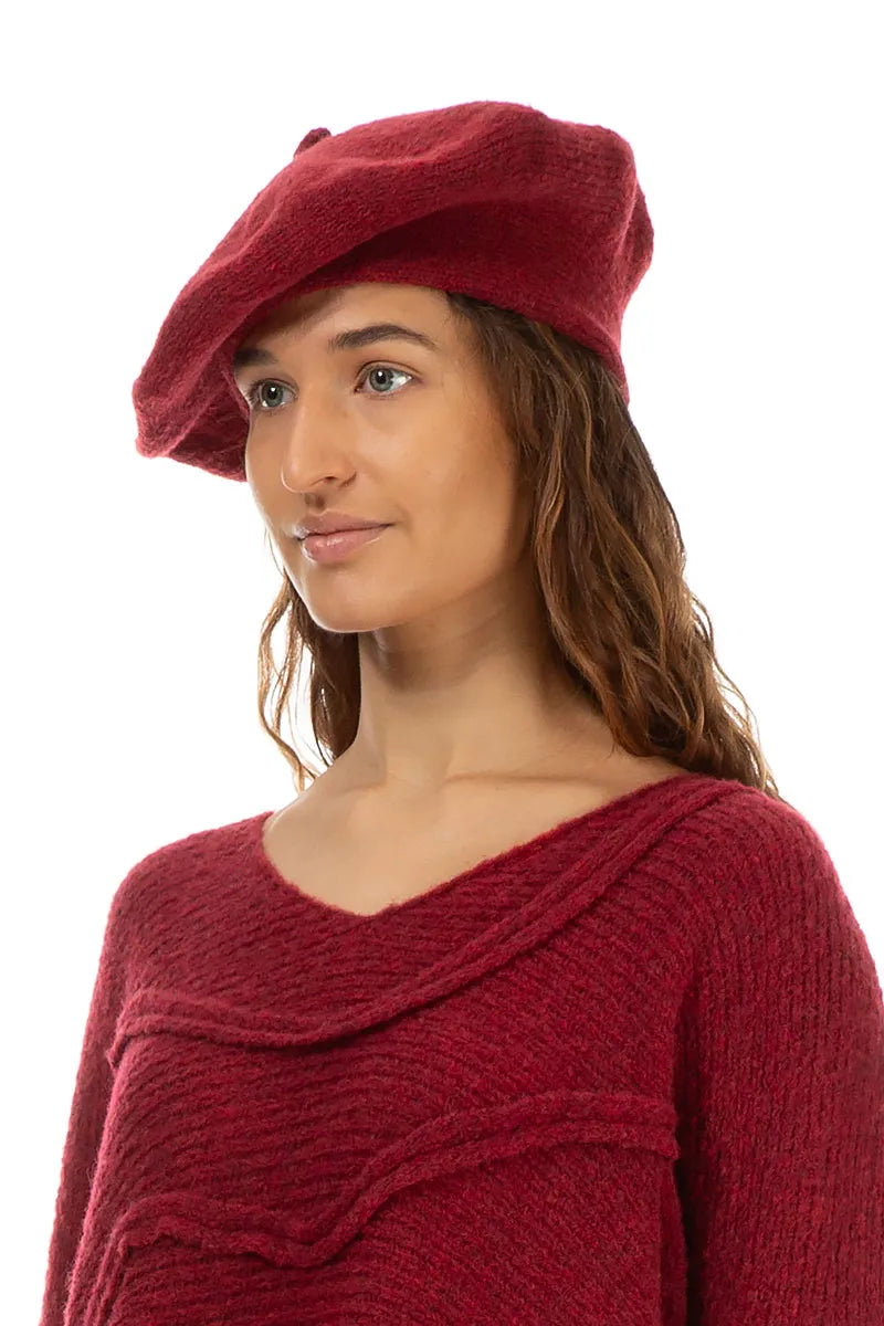 Ruby Red Knitted Wool Beret 3