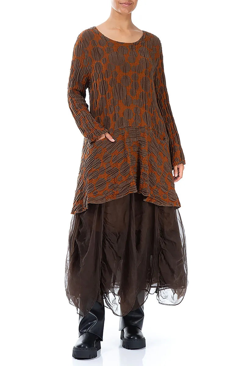 Ruched Aged Copper Silk Chiffon Skirt 4