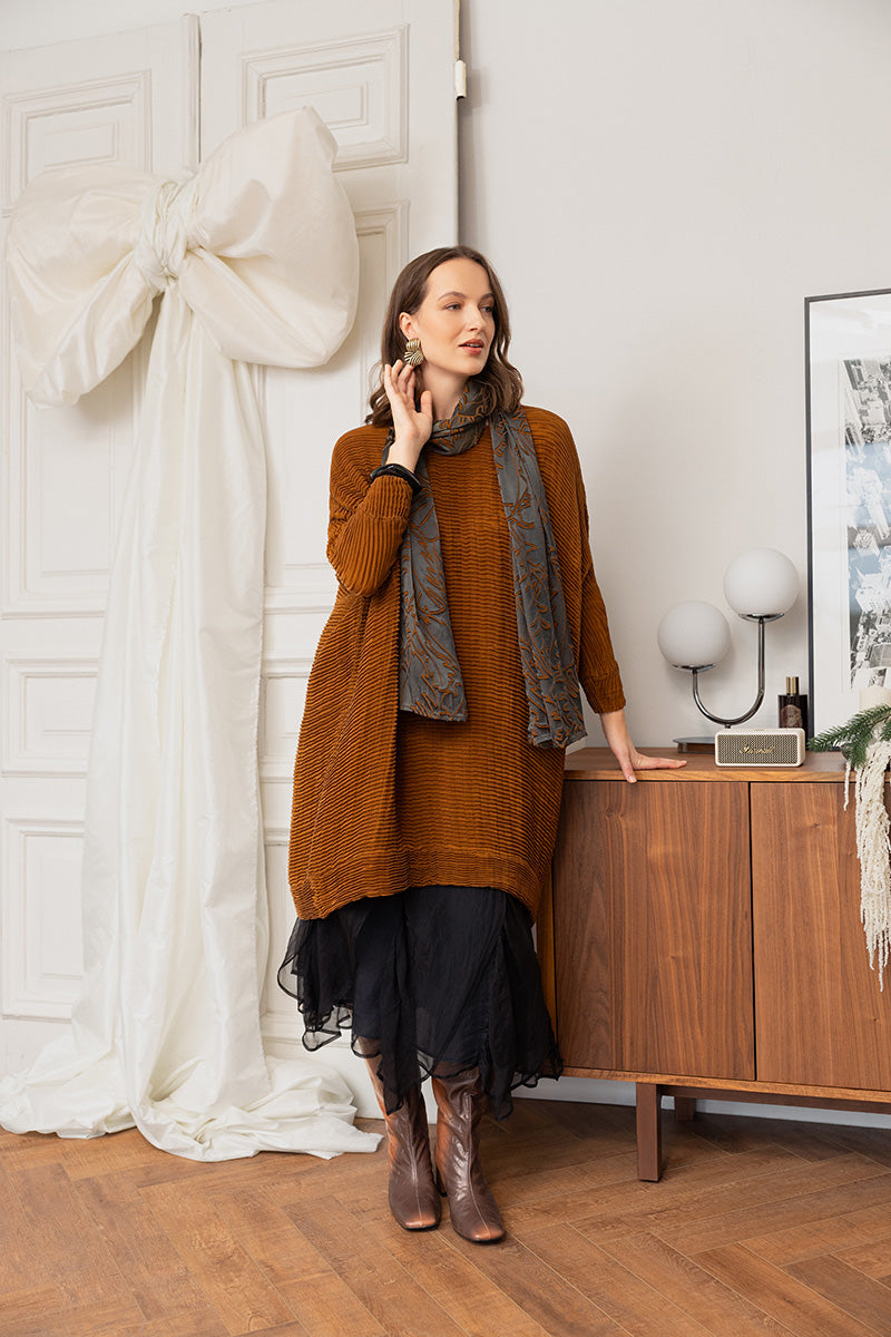 Ruched Black Silk Chiffon Skirt 6