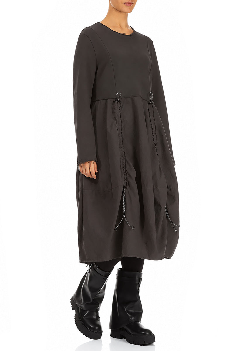 Ruched Charcoal French Terry Cotton Dress 3