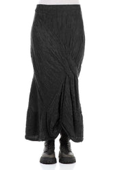 Ruched Crinkled Black Silk Linen Skirt 1