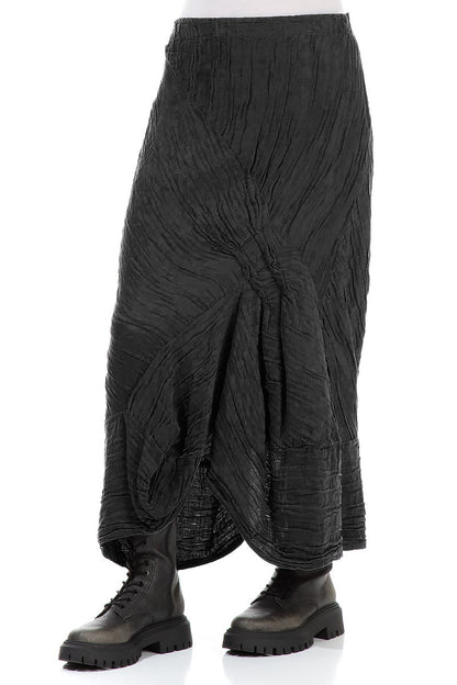 Ruched Crinkled Black Silk Linen Skirt 3