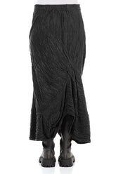 Ruched Crinkled Black Silk Linen Skirt 2
