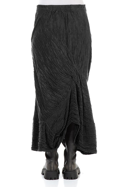 Ruched Crinkled Black Silk Linen Skirt 2