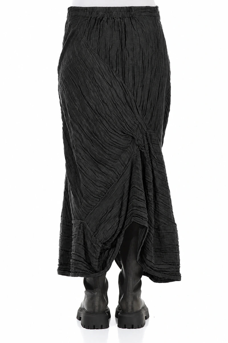 Ruched Crinkled Charcoal Silk Linen Skirt