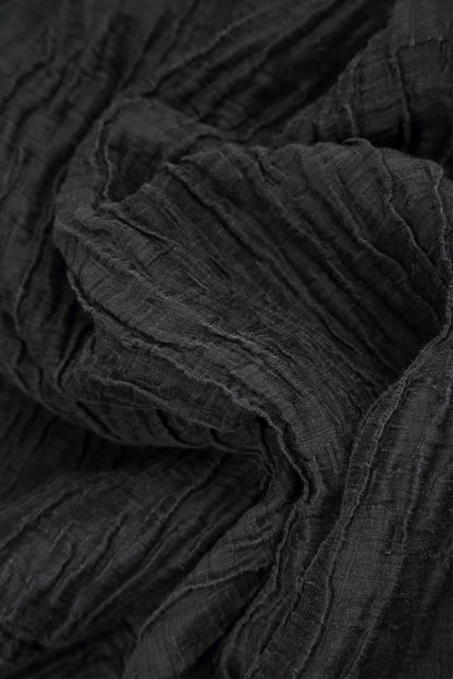 Ruched Crinkled Charcoal Silk Linen Skirt