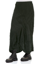 Ruched Crinkled Dark Khaki Silk Skirt 3