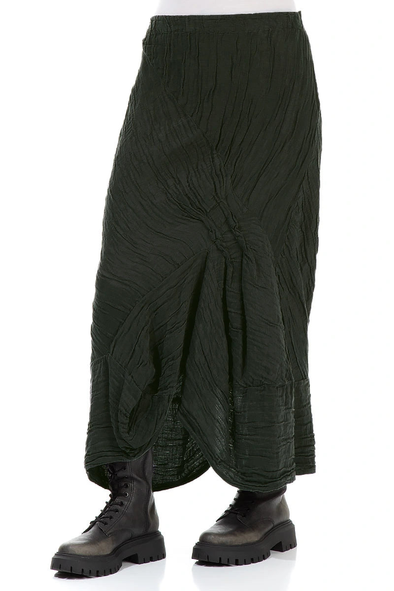 Ruched Crinkled Dark Khaki Silk Skirt 3