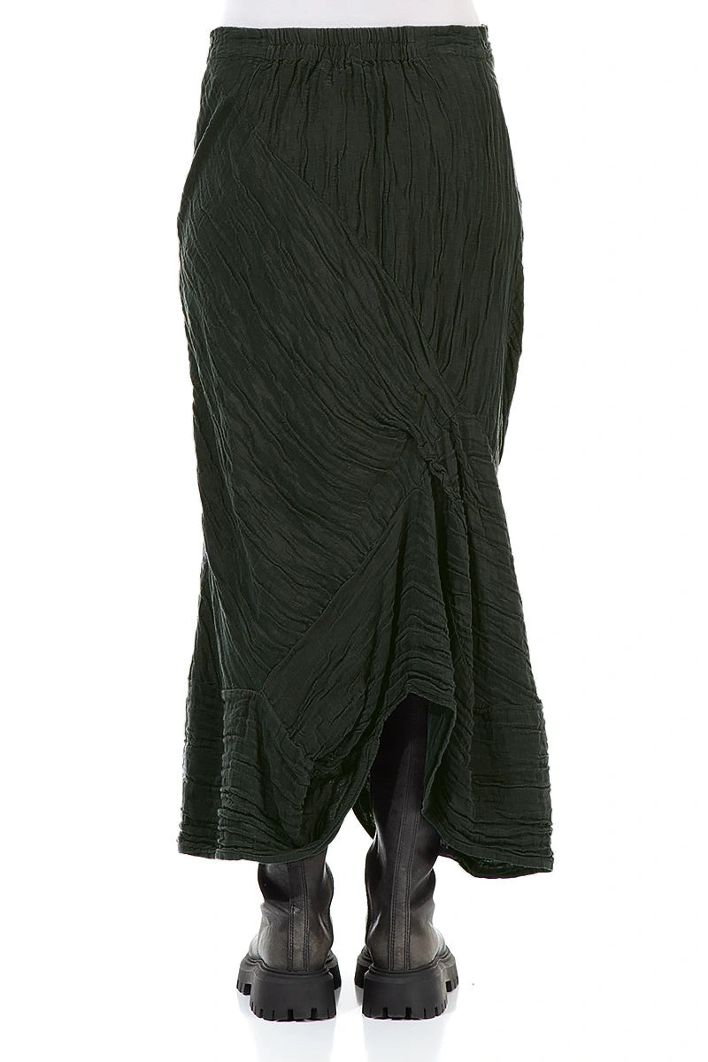 Ruched Crinkled Dark Khaki Silk Linen Skirt