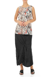 Ruched Crinkled Black Silk Linen Skirt 4