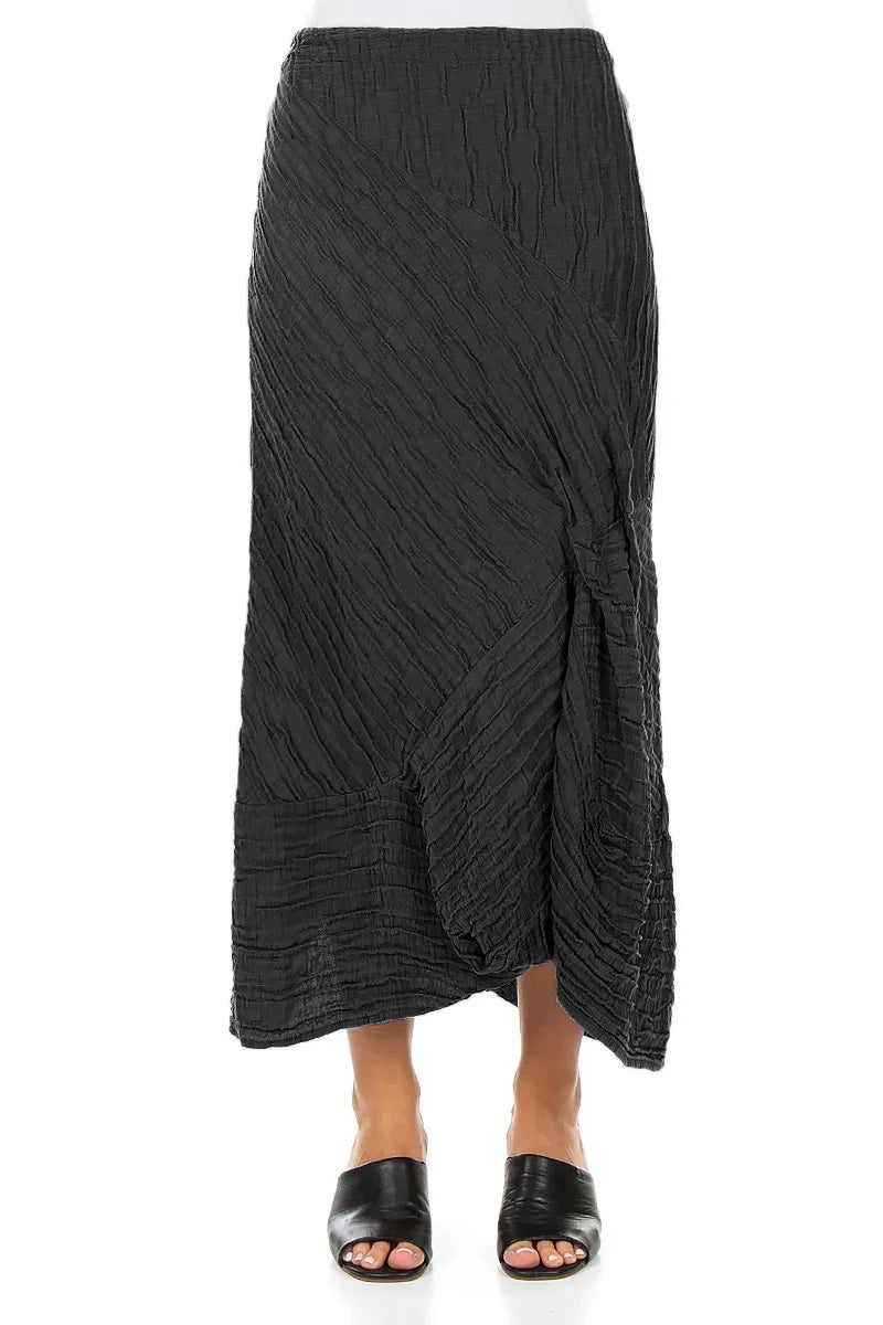 Jupe froncée en lin et soie noir