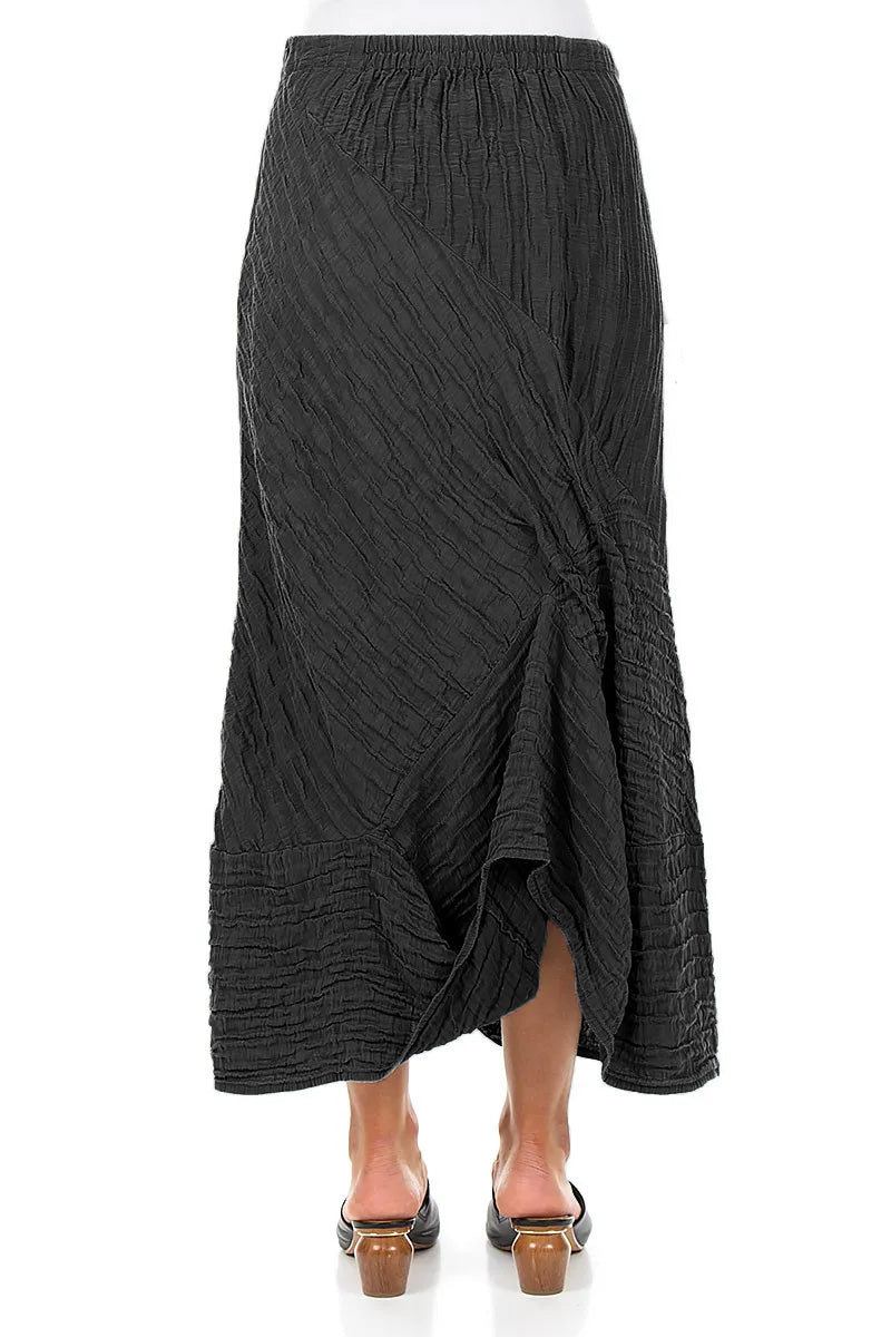 Ruched Crinkled Black Silk Linen Skirt 2
