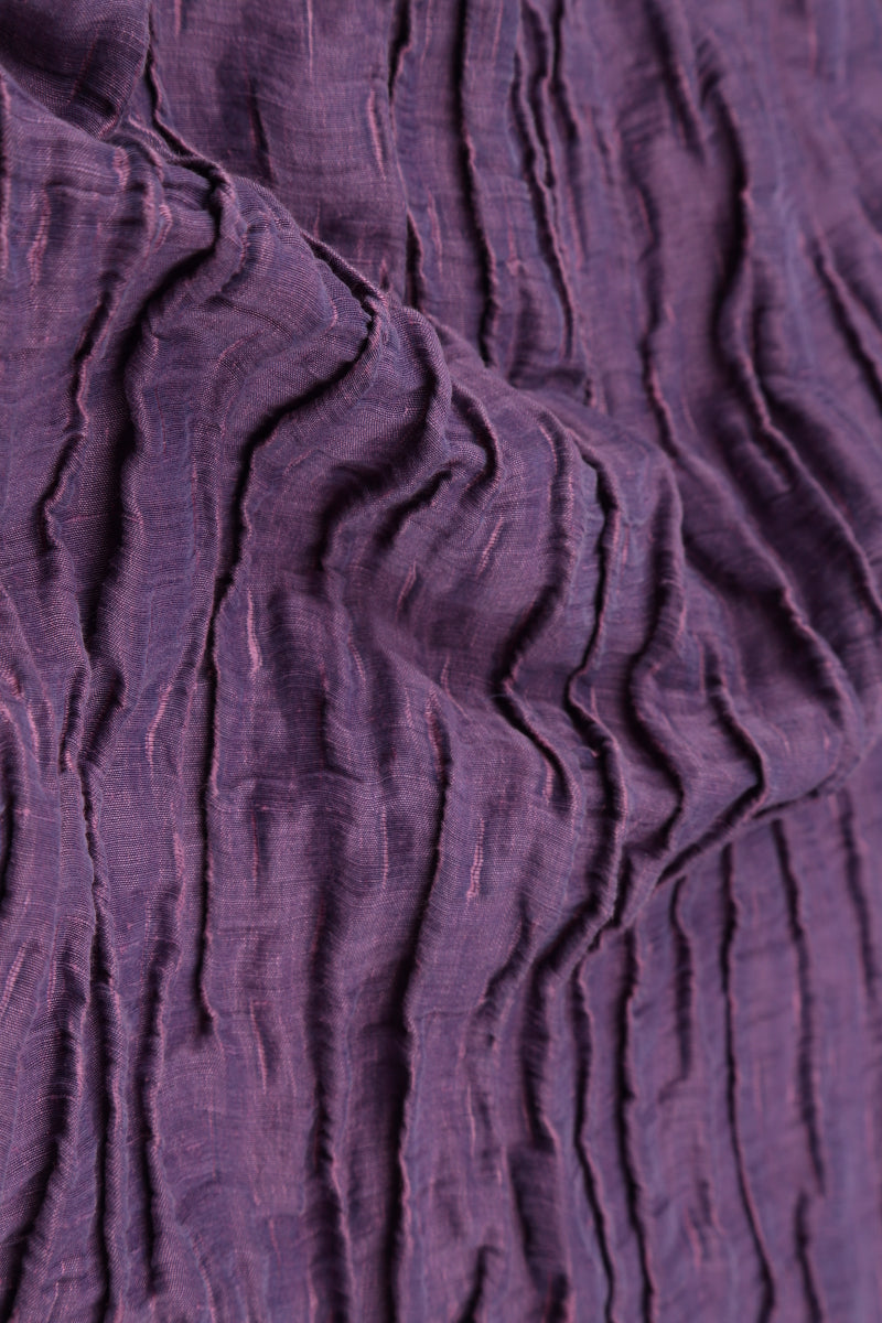 Ruched Crinkled Purple Silk Linen Skirt 5