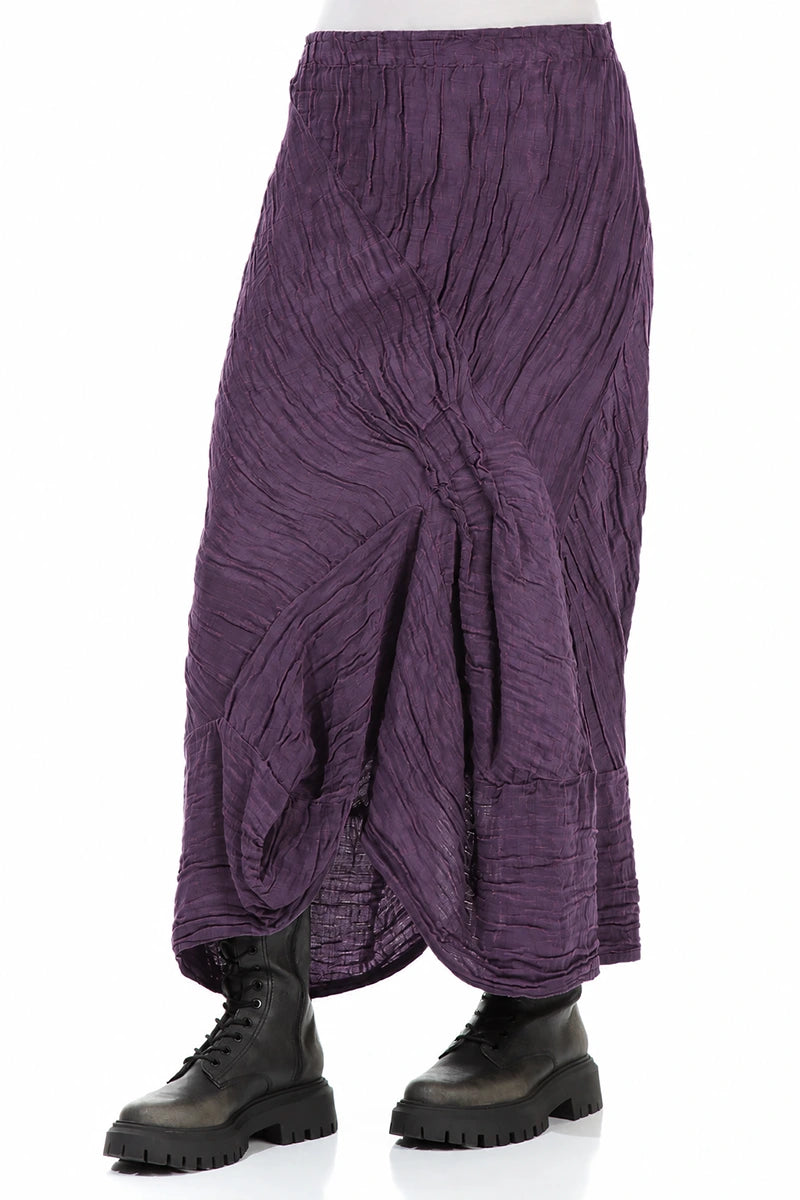 Ruched Crinkled Purple Silk Linen Skirt 3
