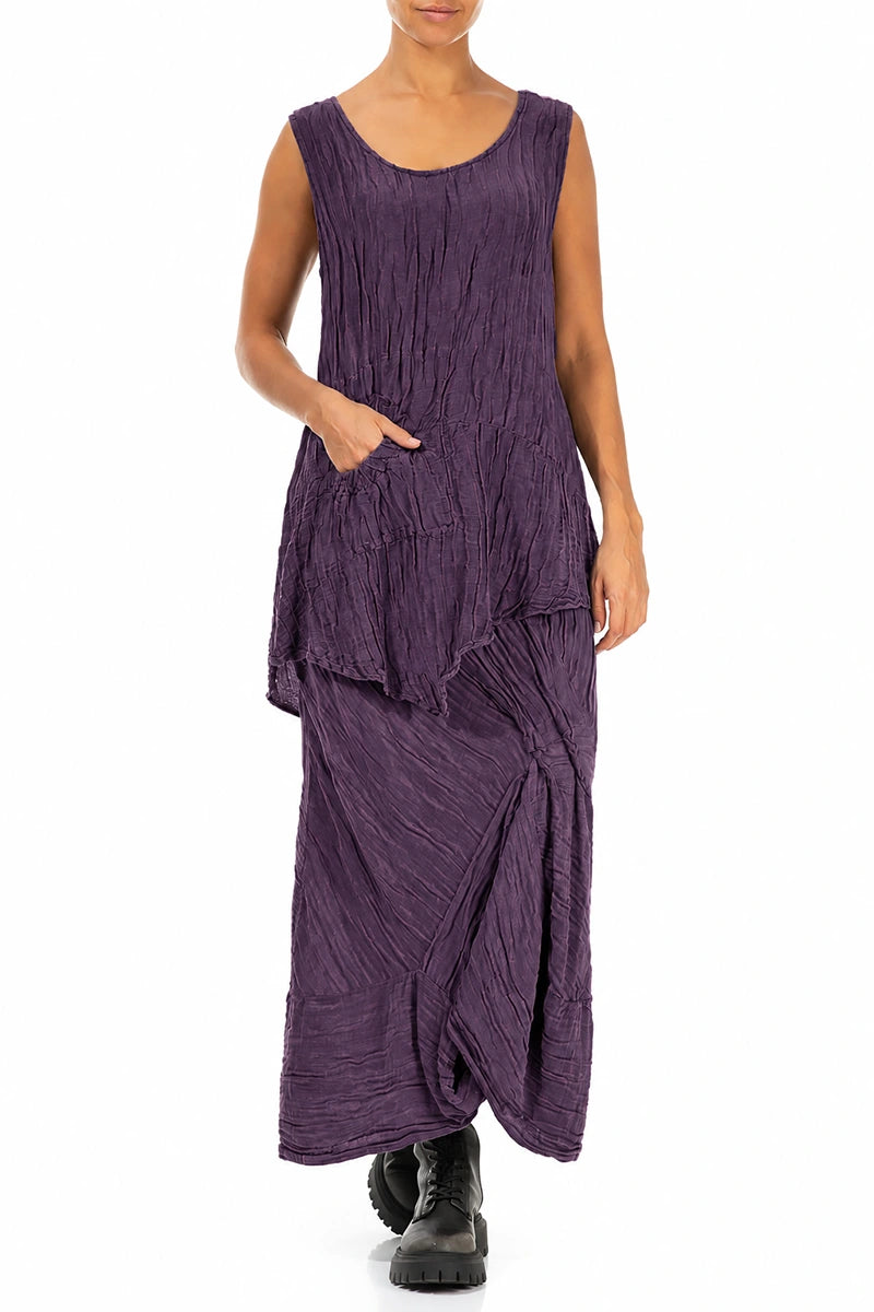 Ruched Crinkled Purple Silk Linen Skirt 4