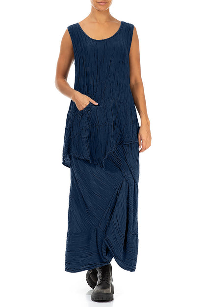 Ruched Crinkled Royal Blue Silk Linen Skirt 4