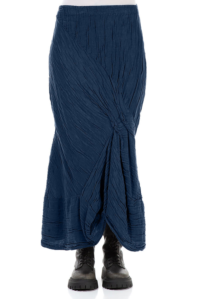 Ruched Crinkled Royal Blue Silk Linen Skirt 1